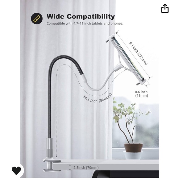 Lamicall Gooseneck Tablet Holder/ Mount w/ Flexible Arm Clip Tablet Stand - Picture 10 of 14